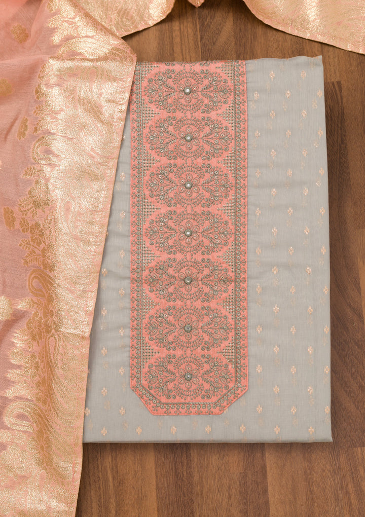 Grey Zariwork Chanderi Unstitched Salwar Suit