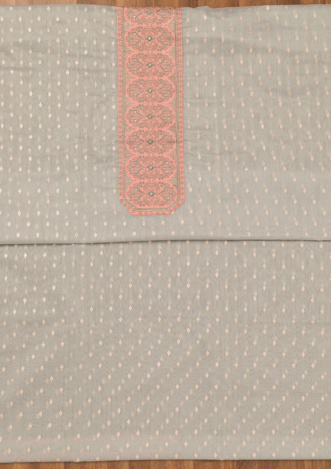 Grey Zariwork Chanderi Unstitched Salwar Suit