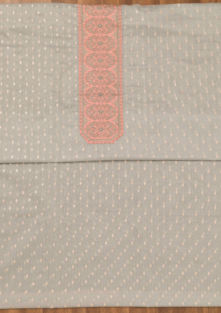Grey Zariwork Chanderi Unstitched Salwar Suit