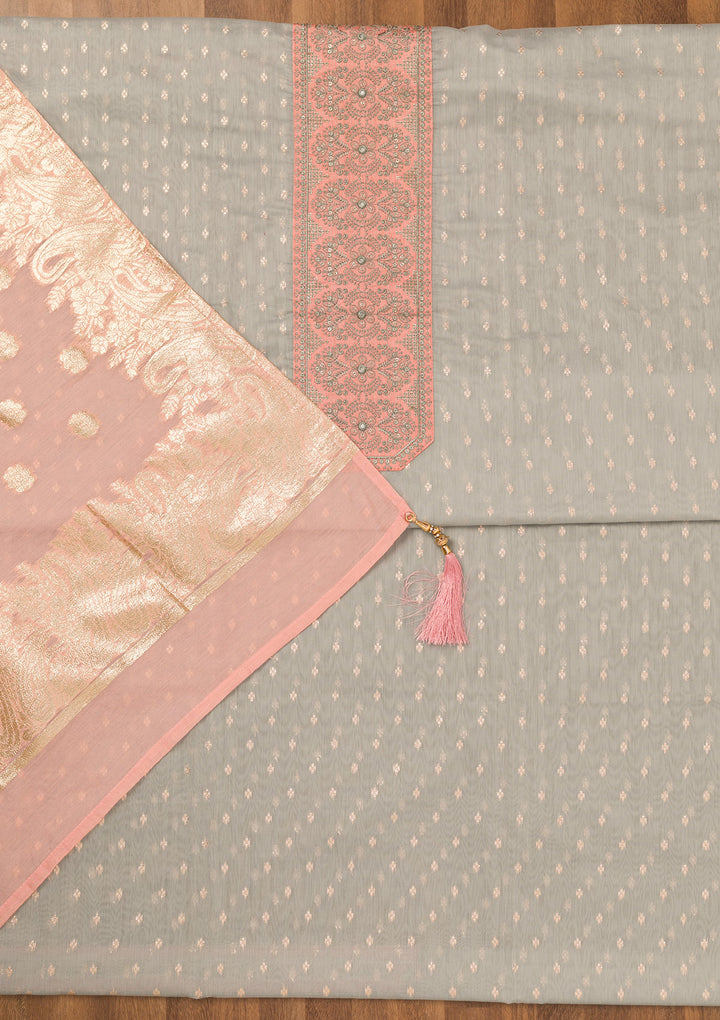 Grey Zariwork Chanderi Unstitched Salwar Suit