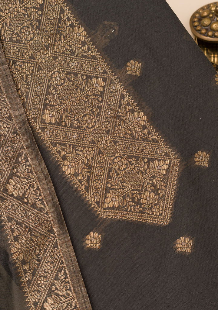 Grey Zariwork Soft Silk Unstitched Salwar Suit