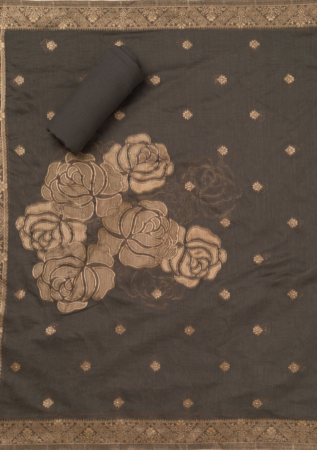 Grey Zariwork Soft Silk Unstitched Salwar Suit