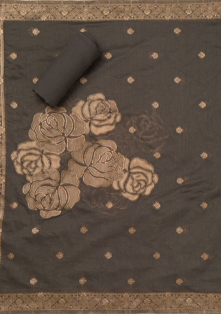 Grey Zariwork Soft Silk Unstitched Salwar Suit