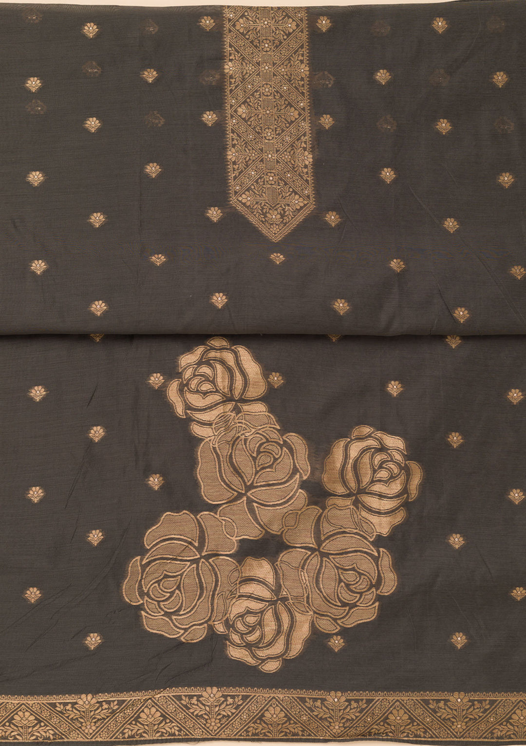 Grey Zariwork Soft Silk Unstitched Salwar Suit