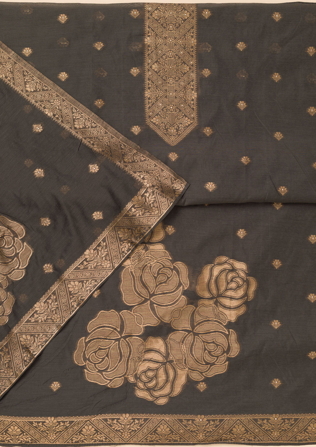 Grey Zariwork Soft Silk Unstitched Salwar Suit