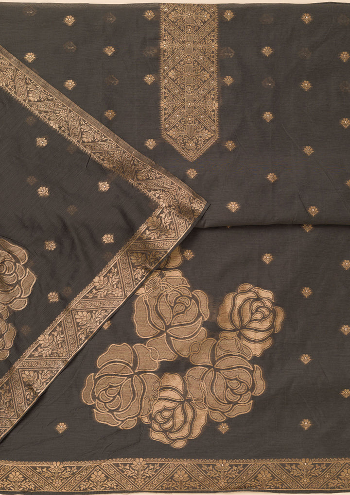 Grey Zariwork Soft Silk Unstitched Salwar Suit