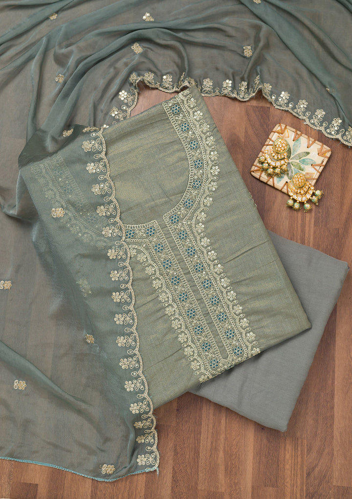 Grey Zariwork Tissue Unstitched Salwar Suit