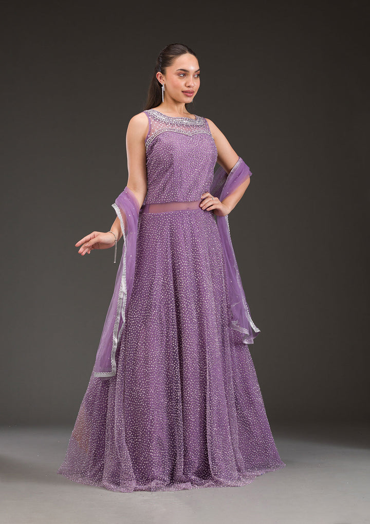 Lavender Glitter Net Gown