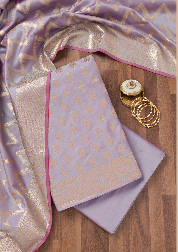 Lavender Zariwork Banarasi Unstitched Salwar Suit