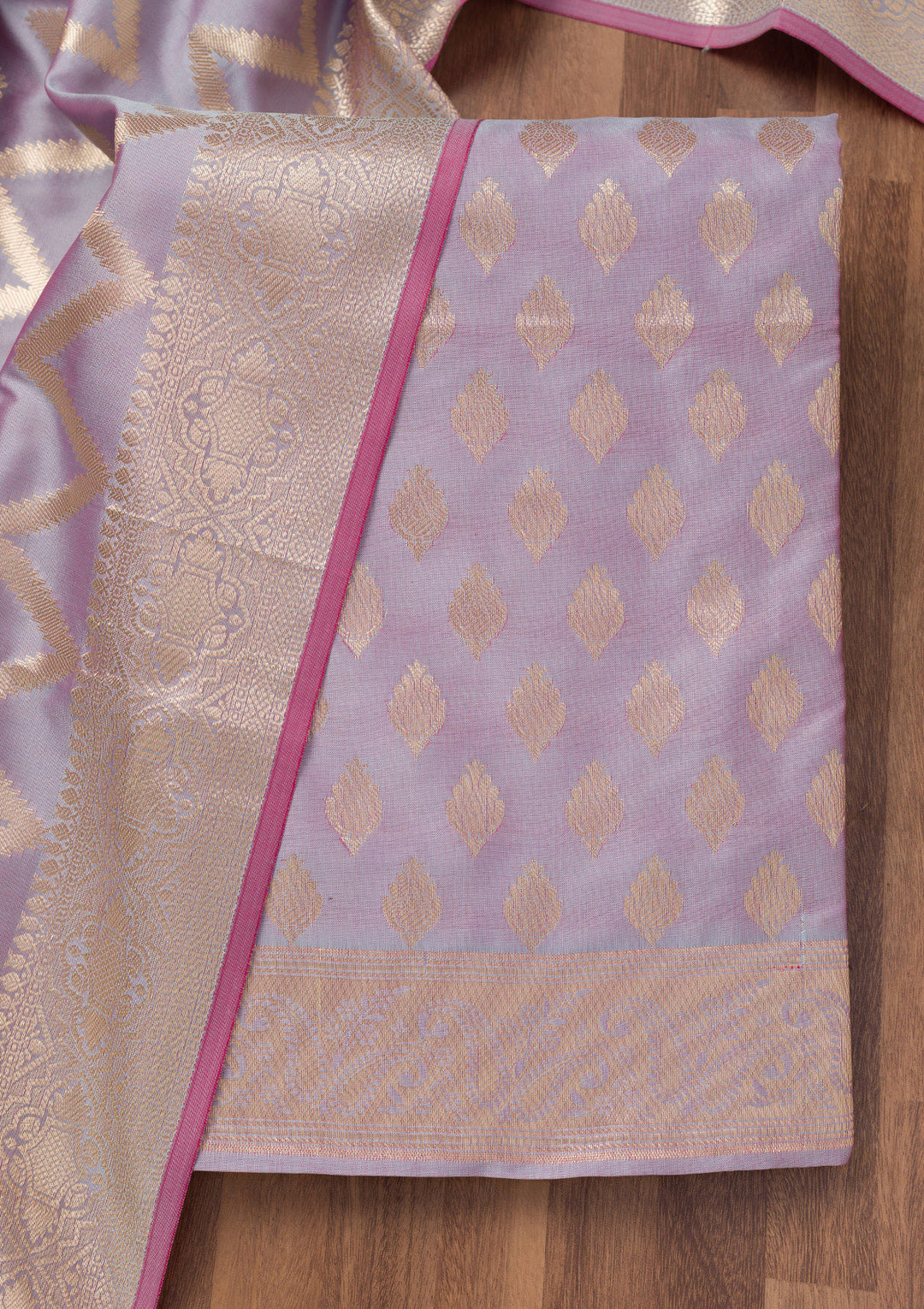 Lavender Zariwork Banarasi Unstitched Salwar Suit