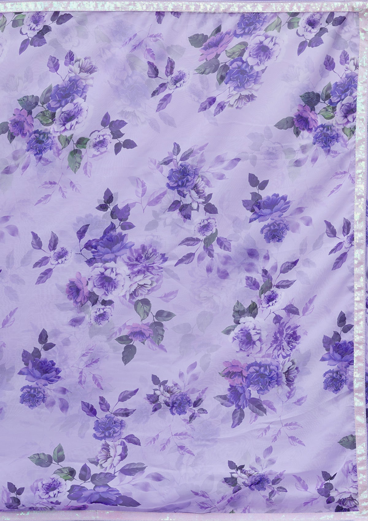 Lavender Floral Printed Organza Designer Saree