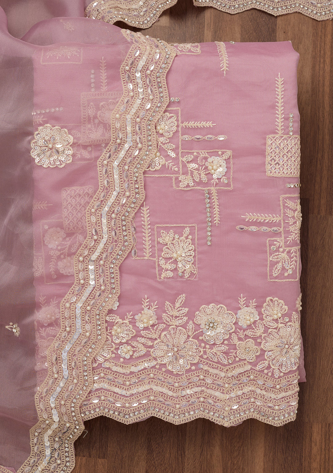 Lavender Sequins Georgette Unstitched Salwar Suit