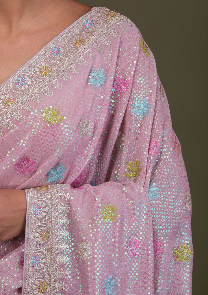 Lavender Sequins Georgette Saree