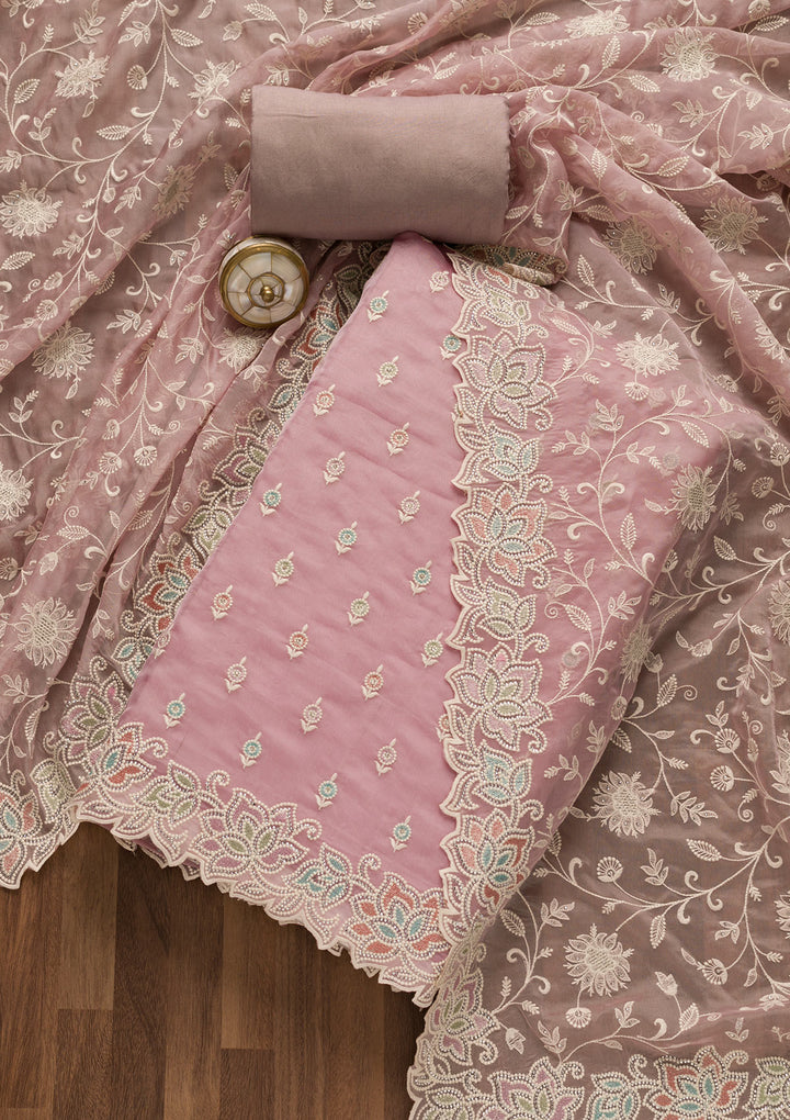 Lavender Sequins Organza Unstitched Salwar Suit-Koskii