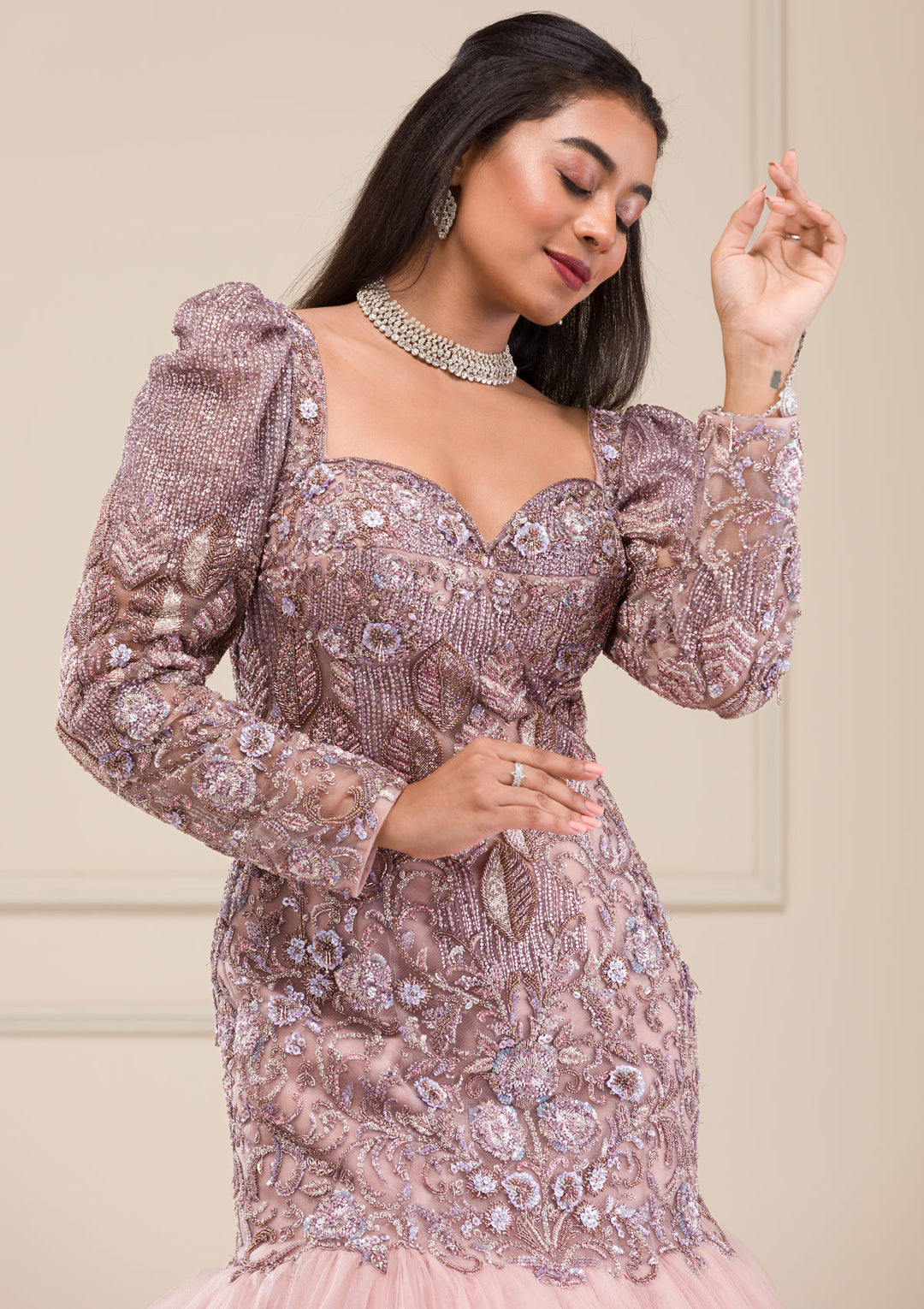 Lavender Stonework Net Gown
