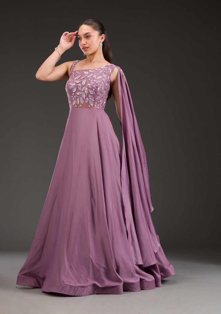 Lavender Stonework Satin Gown