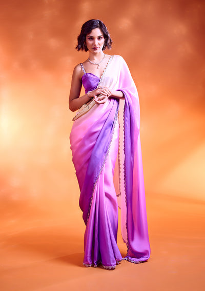 Lavender Ombre Stonework Satin Bollywood Saree