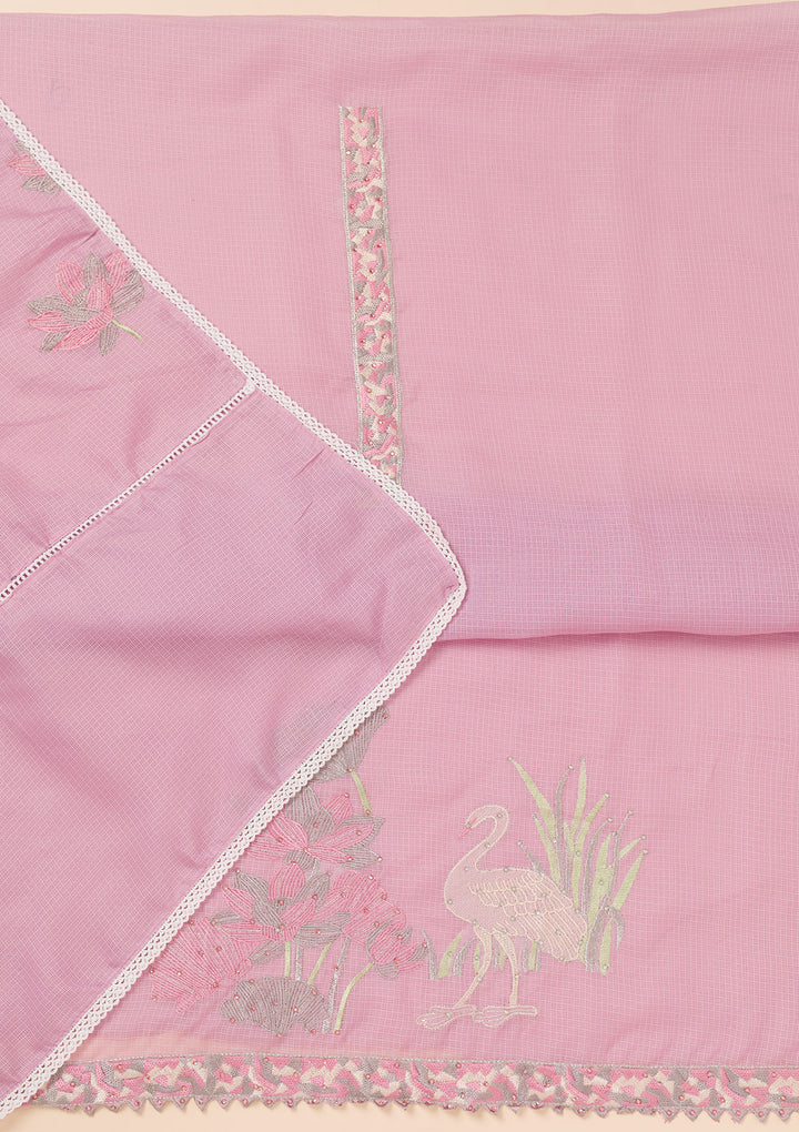 Lavender Threadwork Cotton Blend Unstitched Salwar Suit