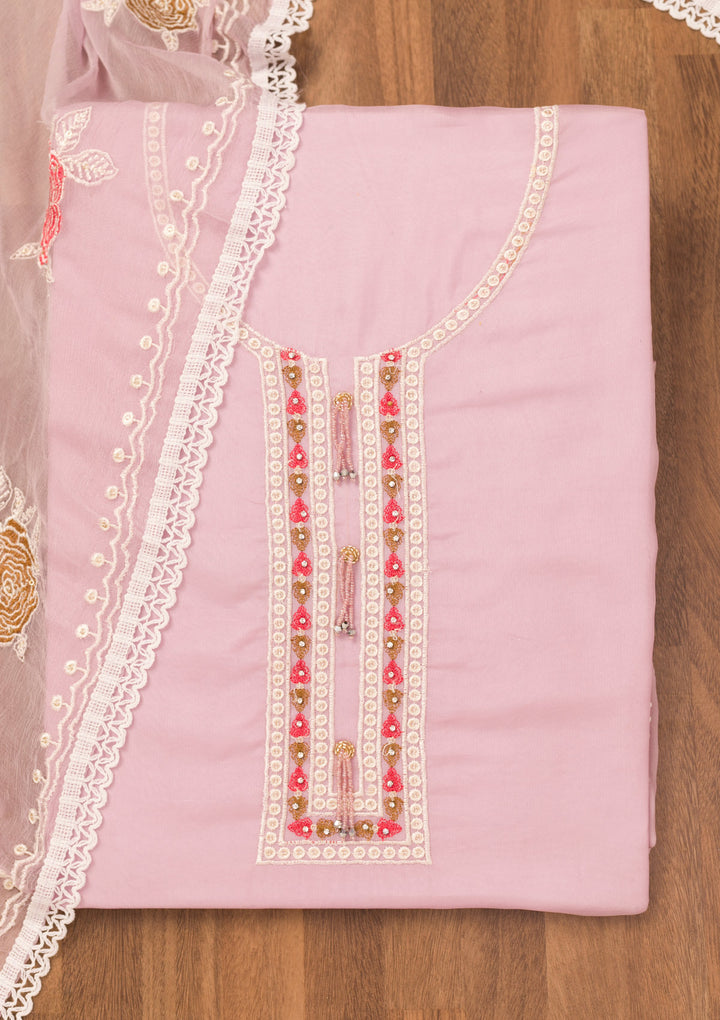 Lavender Threadwork Georgette Unstitched Salwar Suit