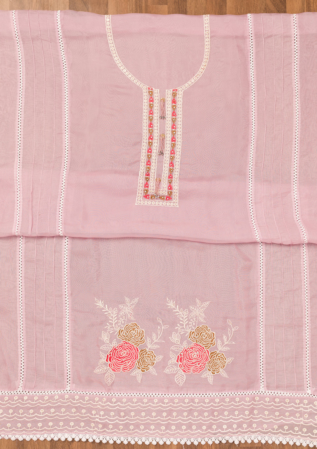Lavender Threadwork Georgette Unstitched Salwar Suit