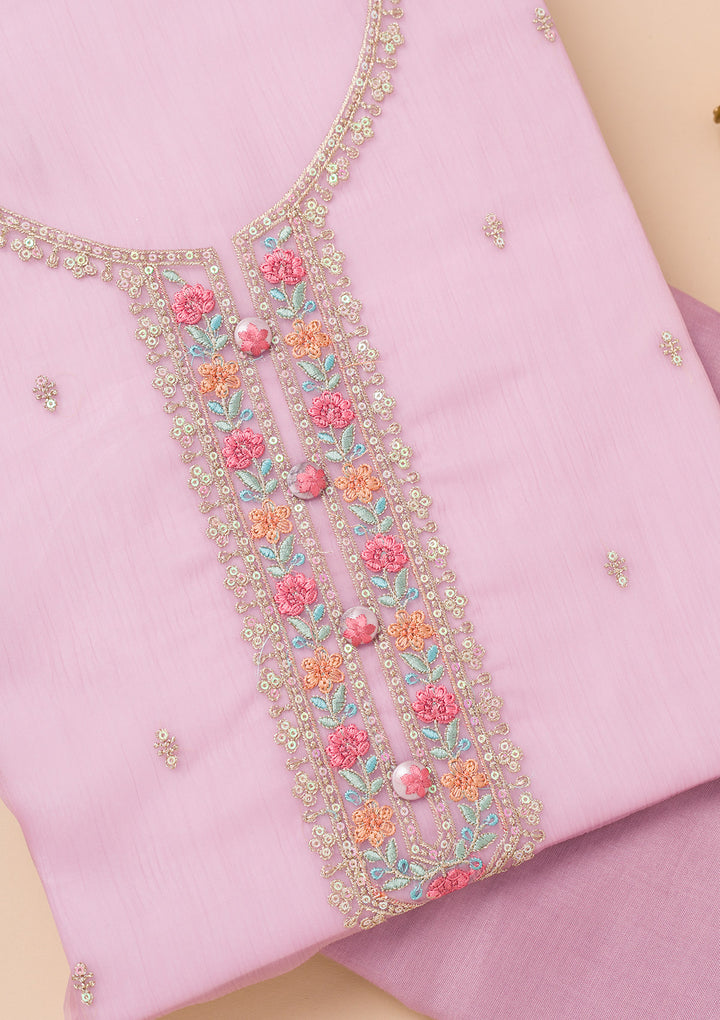 Lavender Threadwork Organza Unstitched Salwar Suit