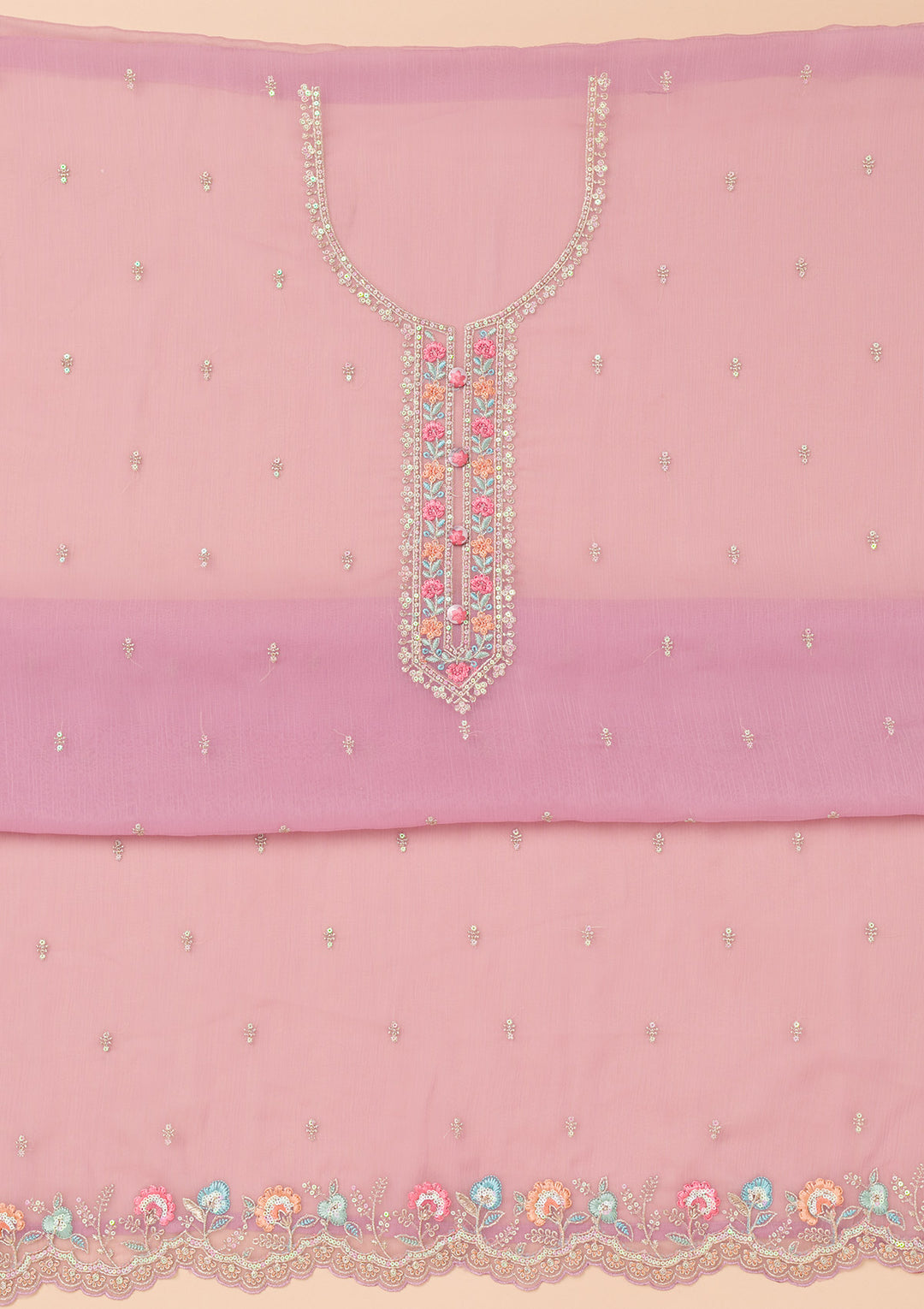 Lavender Threadwork Organza Unstitched Salwar Suit