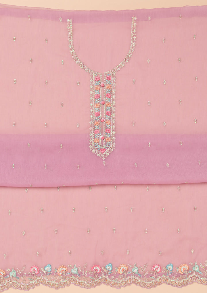Lavender Threadwork Organza Unstitched Salwar Suit