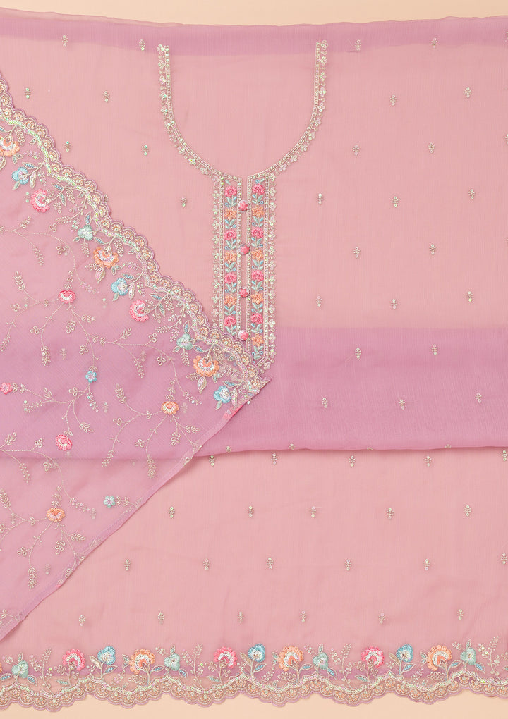 Lavender Threadwork Organza Unstitched Salwar Suit