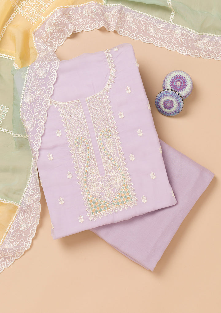 Lavender Threadwork Organza Unstitched Salwar Suit