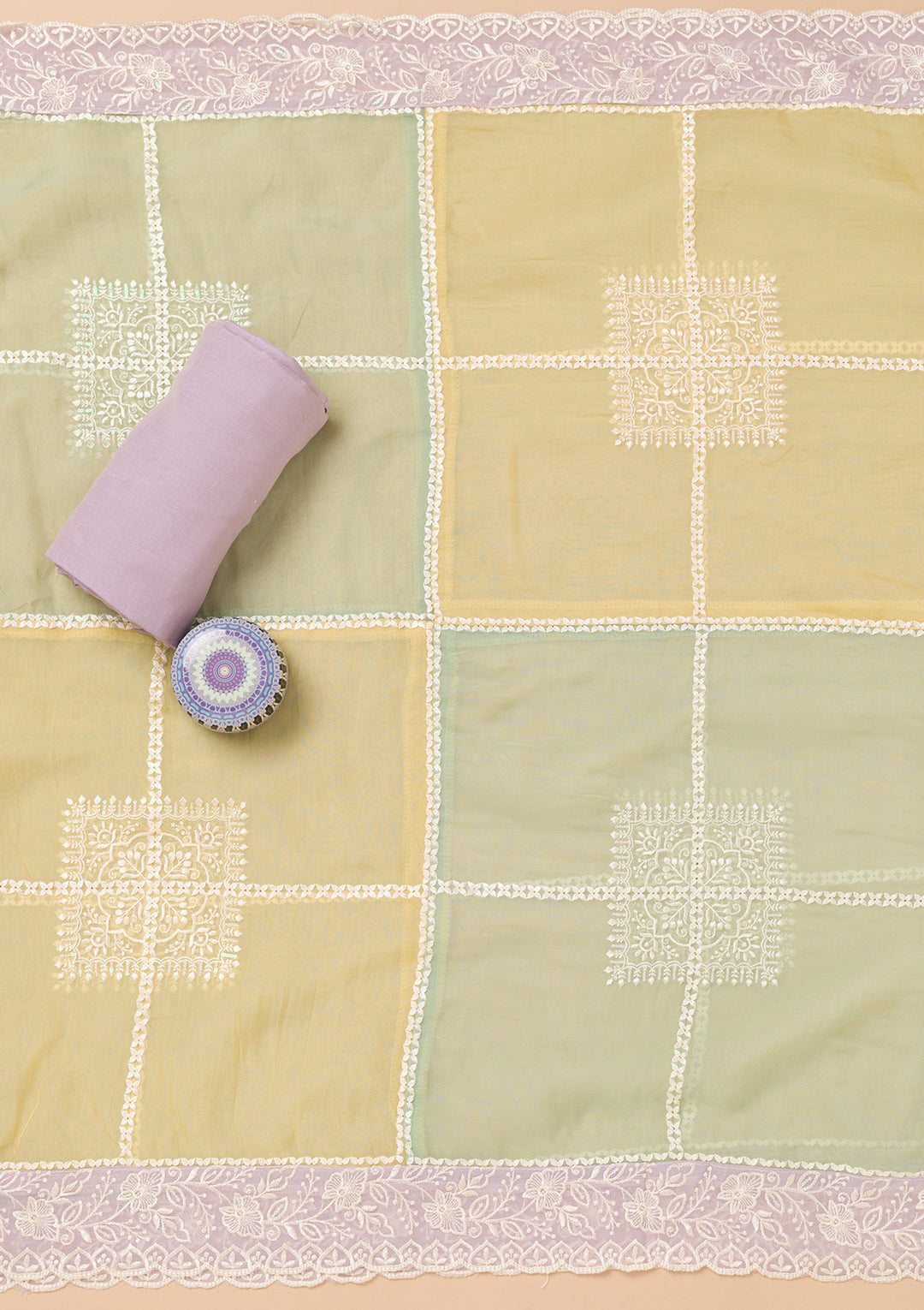 Lavender Threadwork Organza Unstitched Salwar Suit