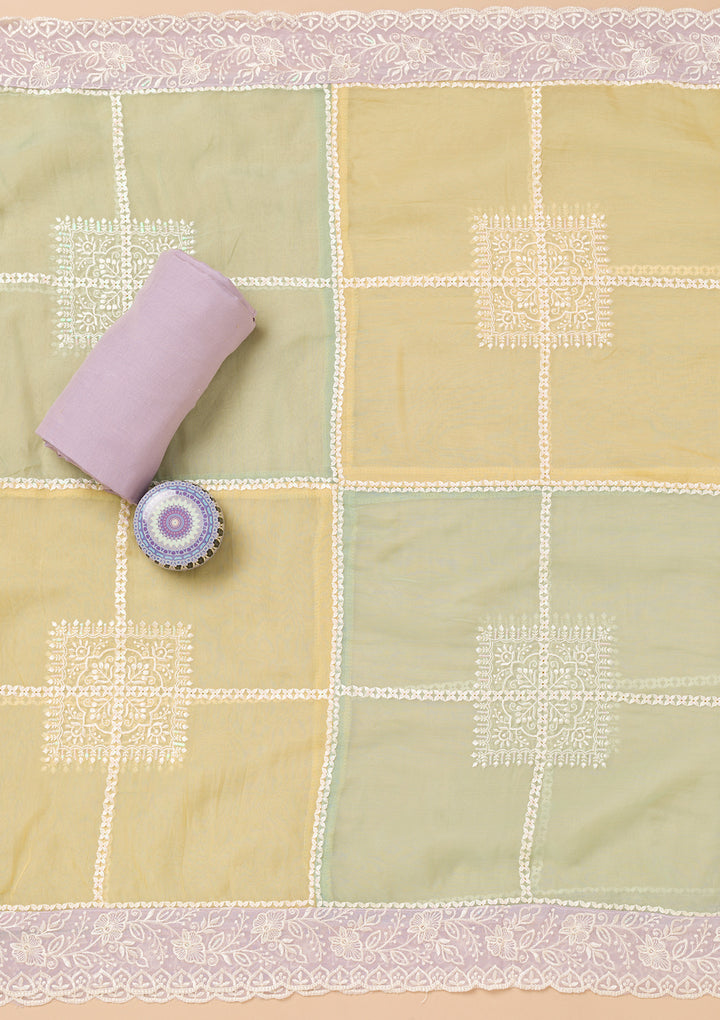 Lavender Threadwork Organza Unstitched Salwar Suit