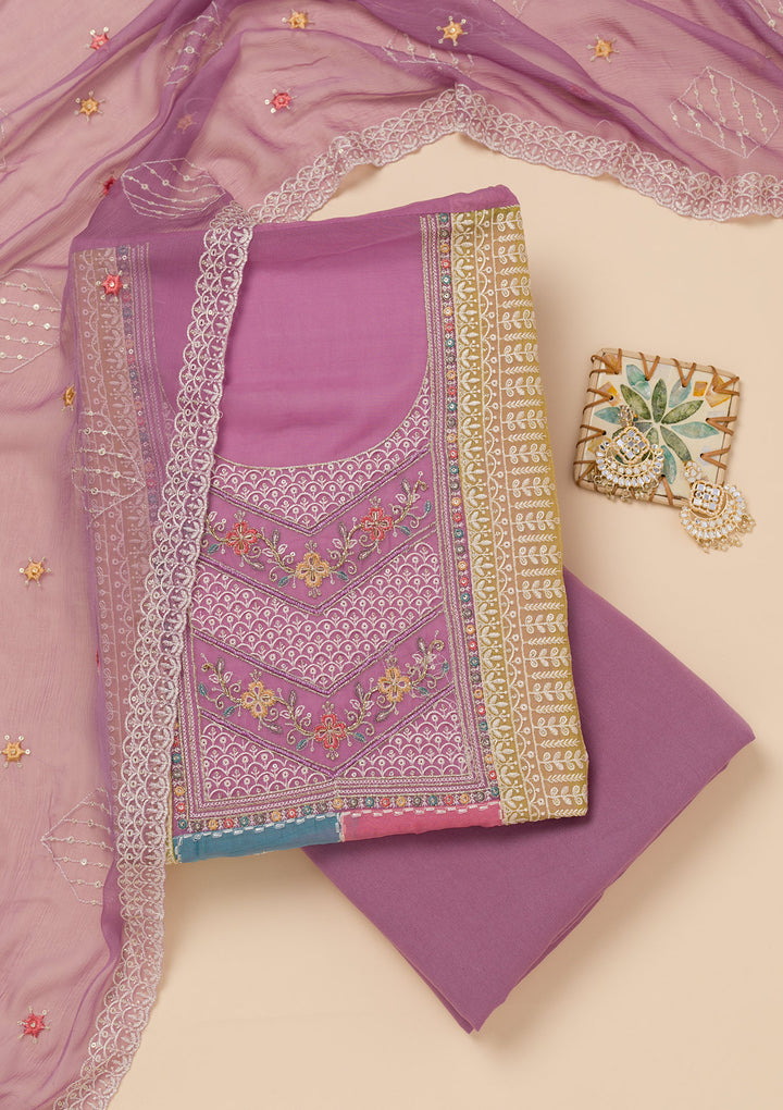 Lavender Threadwork Organza Unstitched Salwar Suit