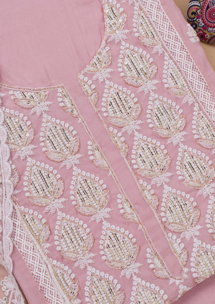 Lavender Threadwork Semi Crepe Unstitched Salwar Suit