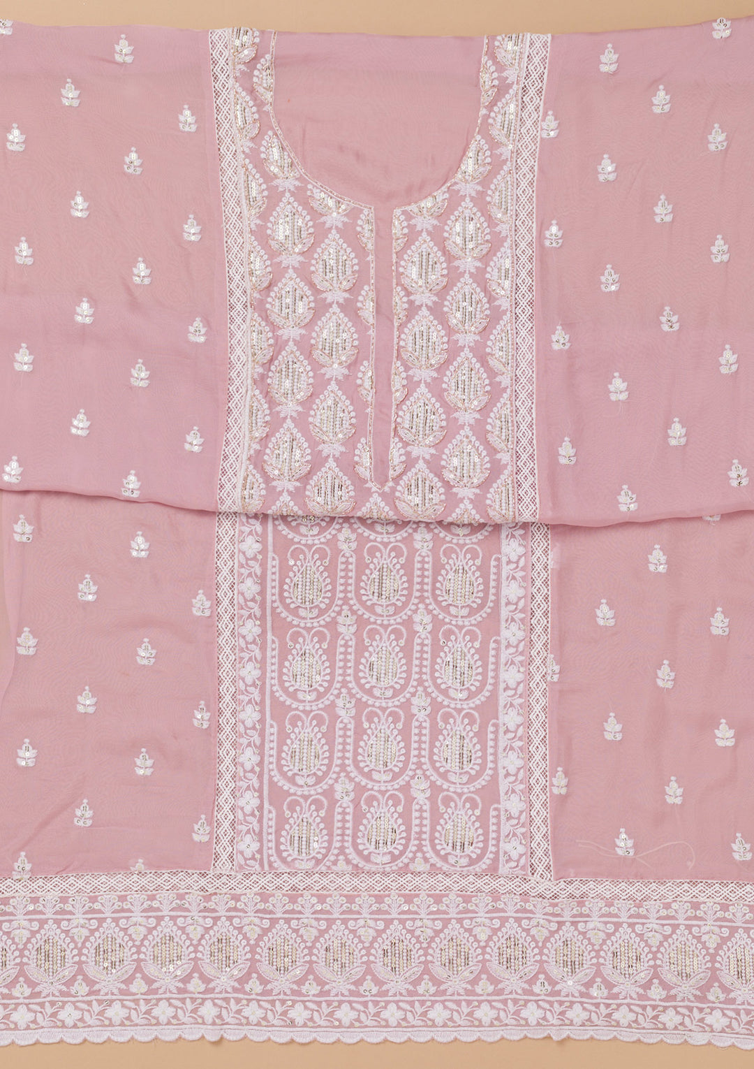 Lavender Threadwork Semi Crepe Unstitched Salwar Suit