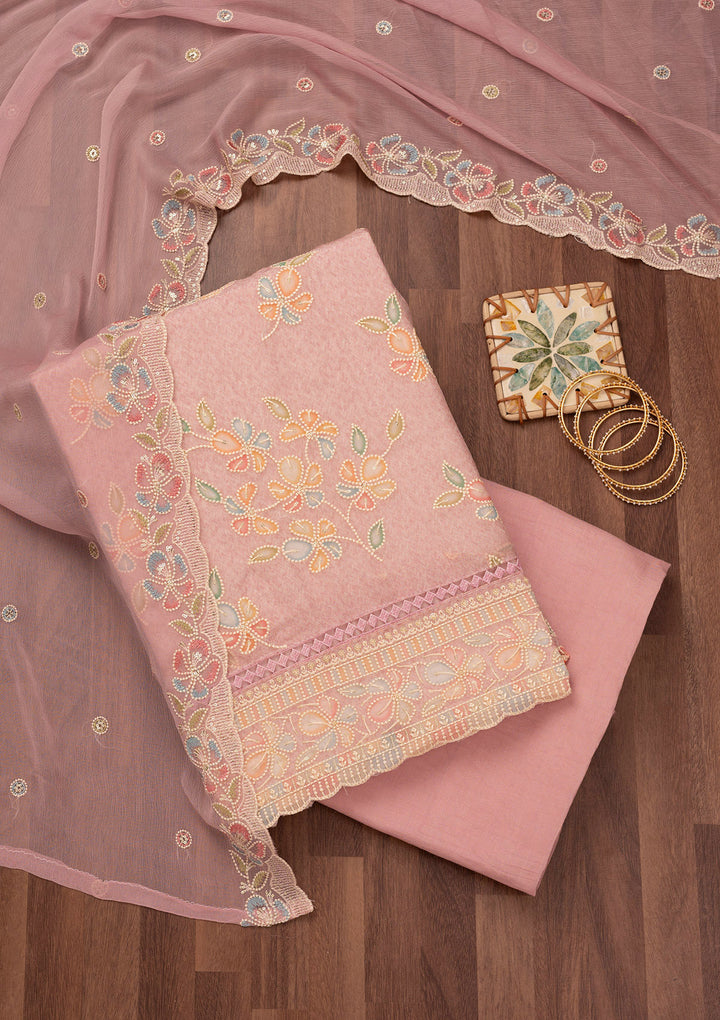Lavender Threadwork Semi Crepe Unstitched Salwar Suit