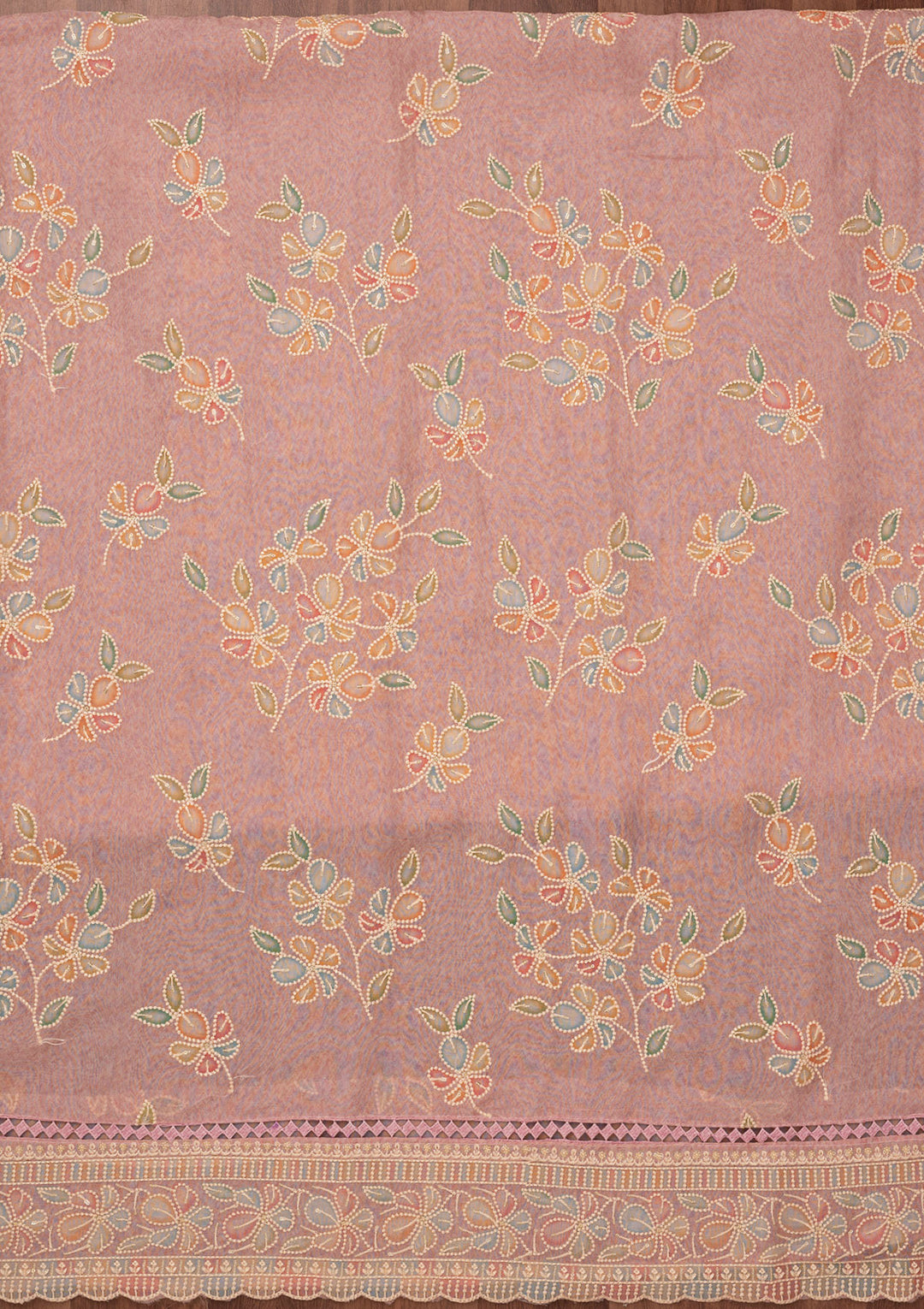 Lavender Threadwork Semi Crepe Unstitched Salwar Suit
