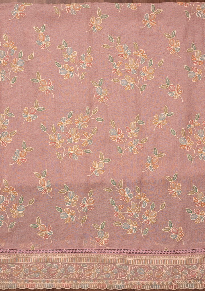 Lavender Threadwork Semi Crepe Unstitched Salwar Suit