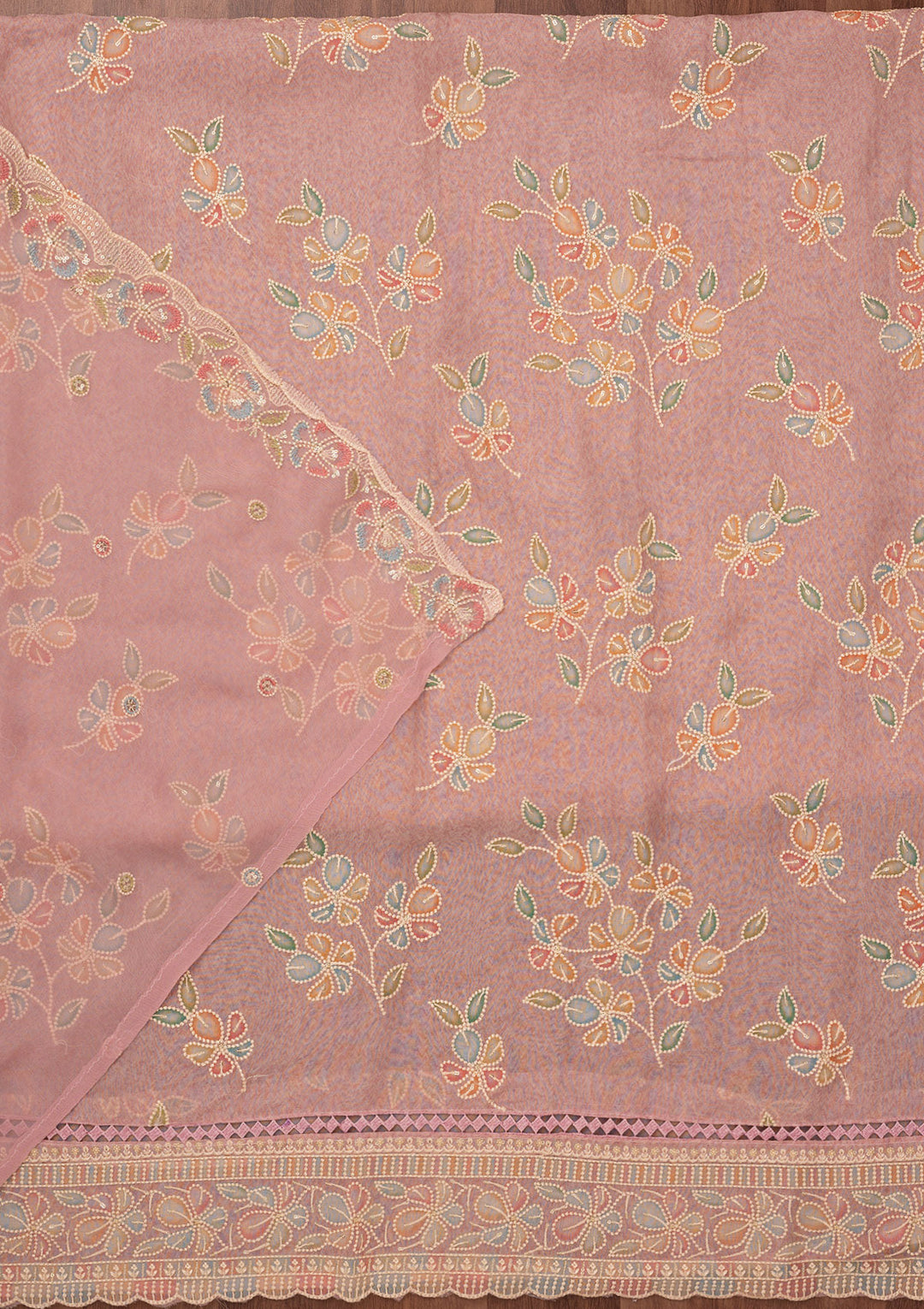 Lavender Threadwork Semi Crepe Unstitched Salwar Suit