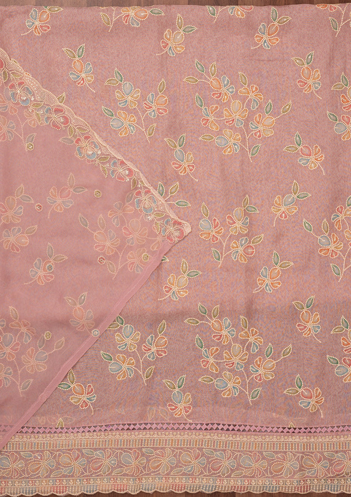 Lavender Threadwork Semi Crepe Unstitched Salwar Suit