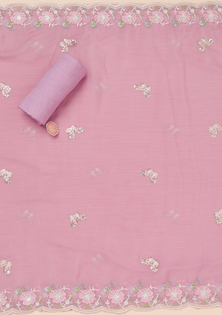 Lavender Threadwork Tissue Unstitched Salwar Suit