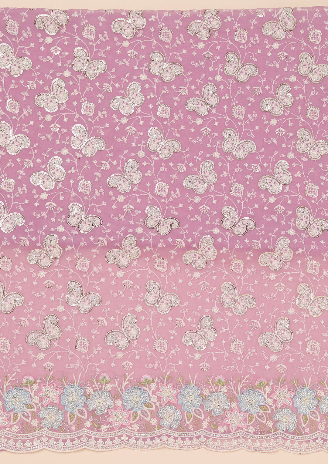 Lavender Threadwork Tissue Unstitched Salwar Suit