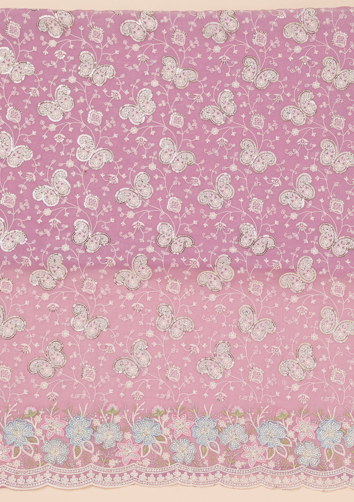 Lavender Threadwork Tissue Unstitched Salwar Suit