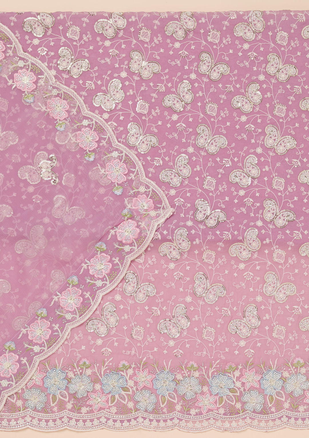 Lavender Threadwork Tissue Unstitched Salwar Suit