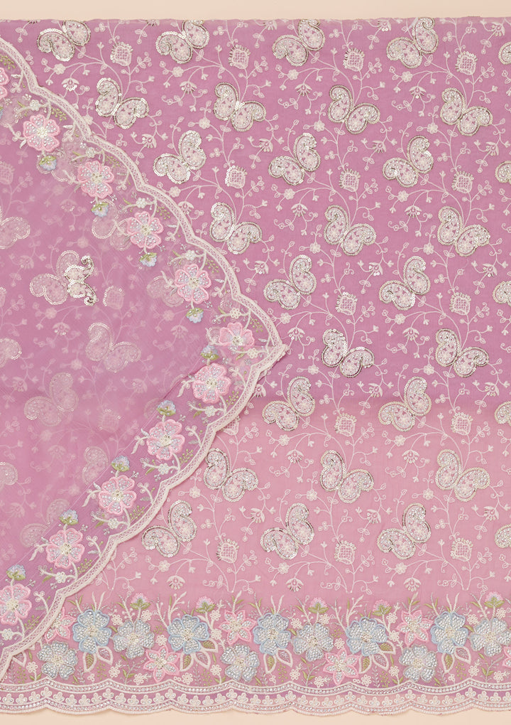 Lavender Threadwork Tissue Unstitched Salwar Suit