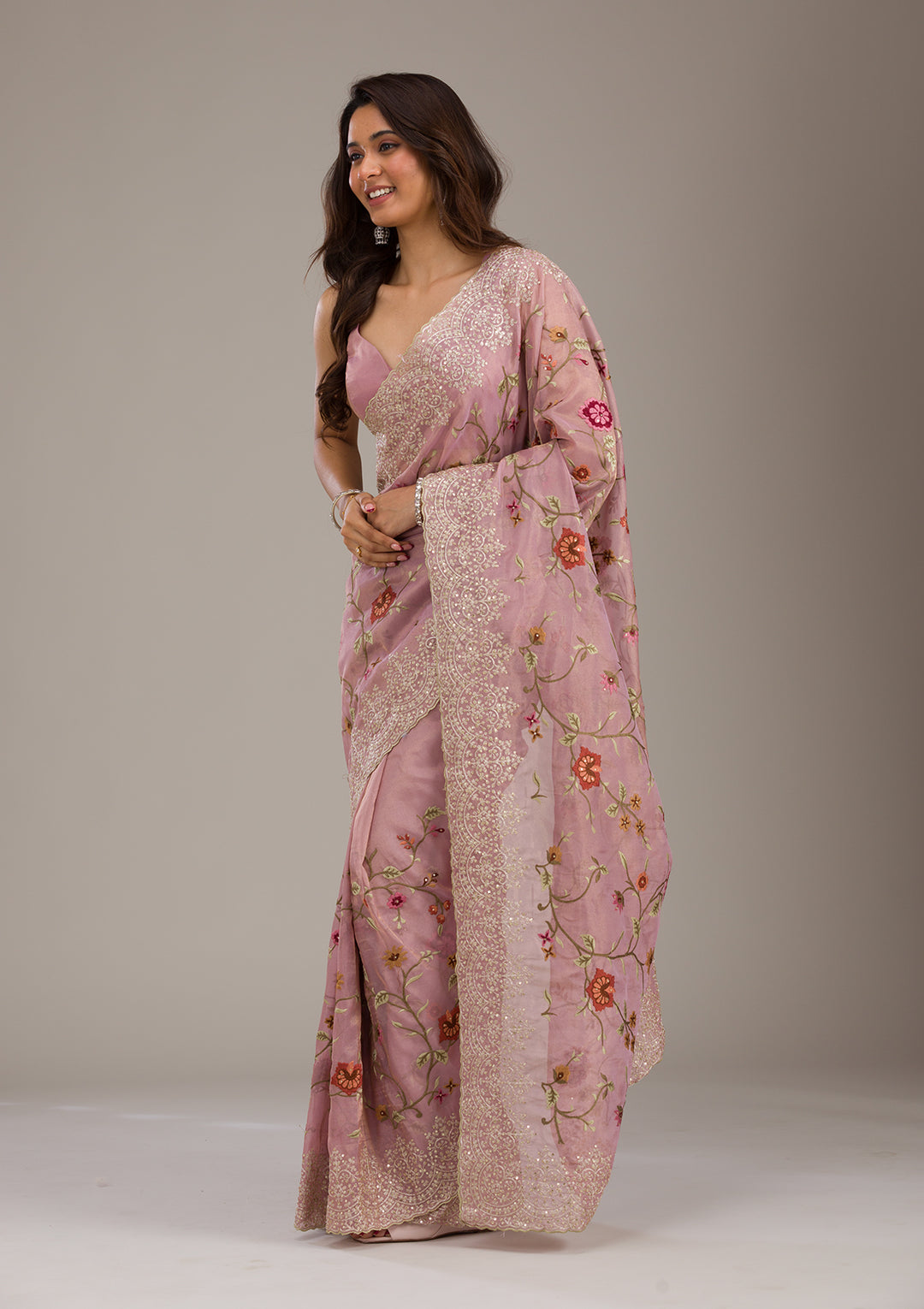 Lavender Threadwork Tissue Saree