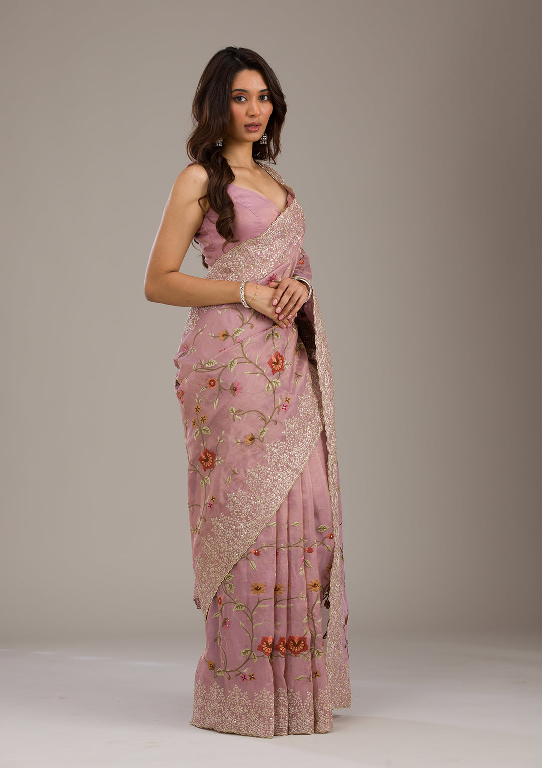 Lavender Threadwork Tissue Saree