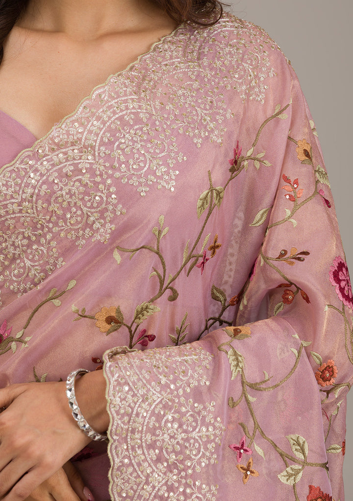 Lavender Threadwork Tissue Saree