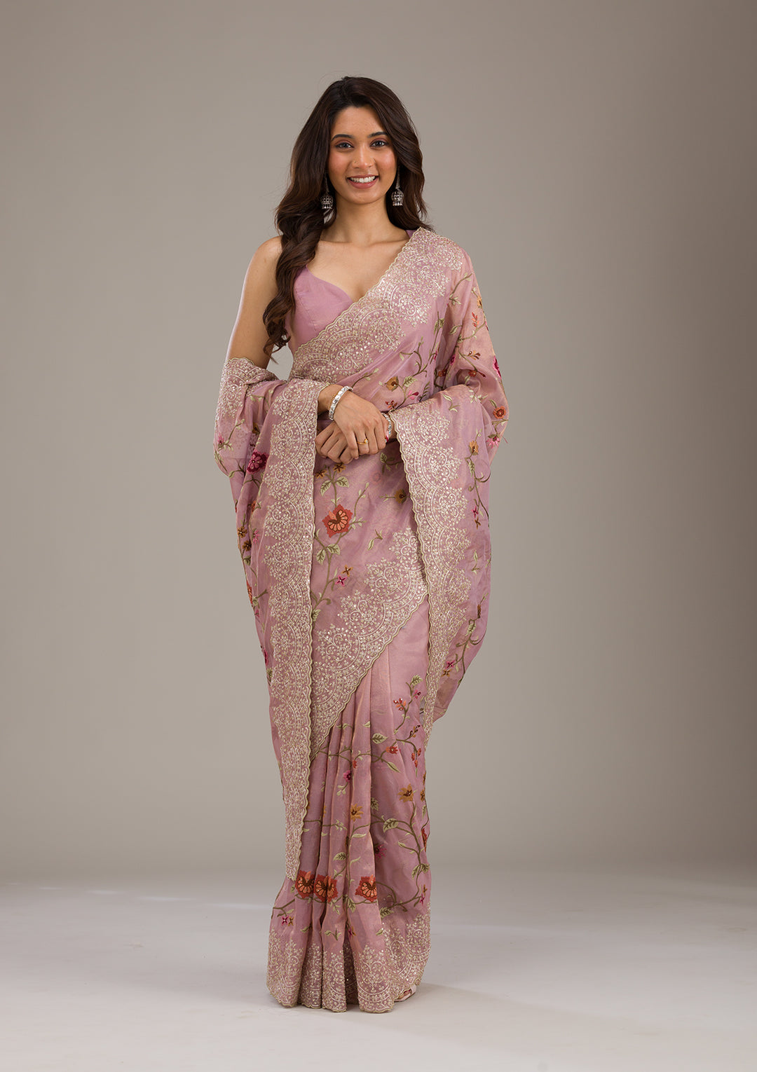 Lavender Threadwork Tissue Saree