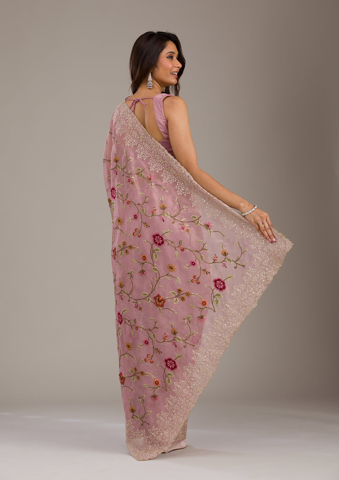 Lavender Threadwork Tissue Saree