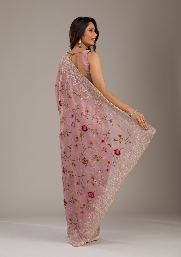 Lavender Threadwork Tissue Saree